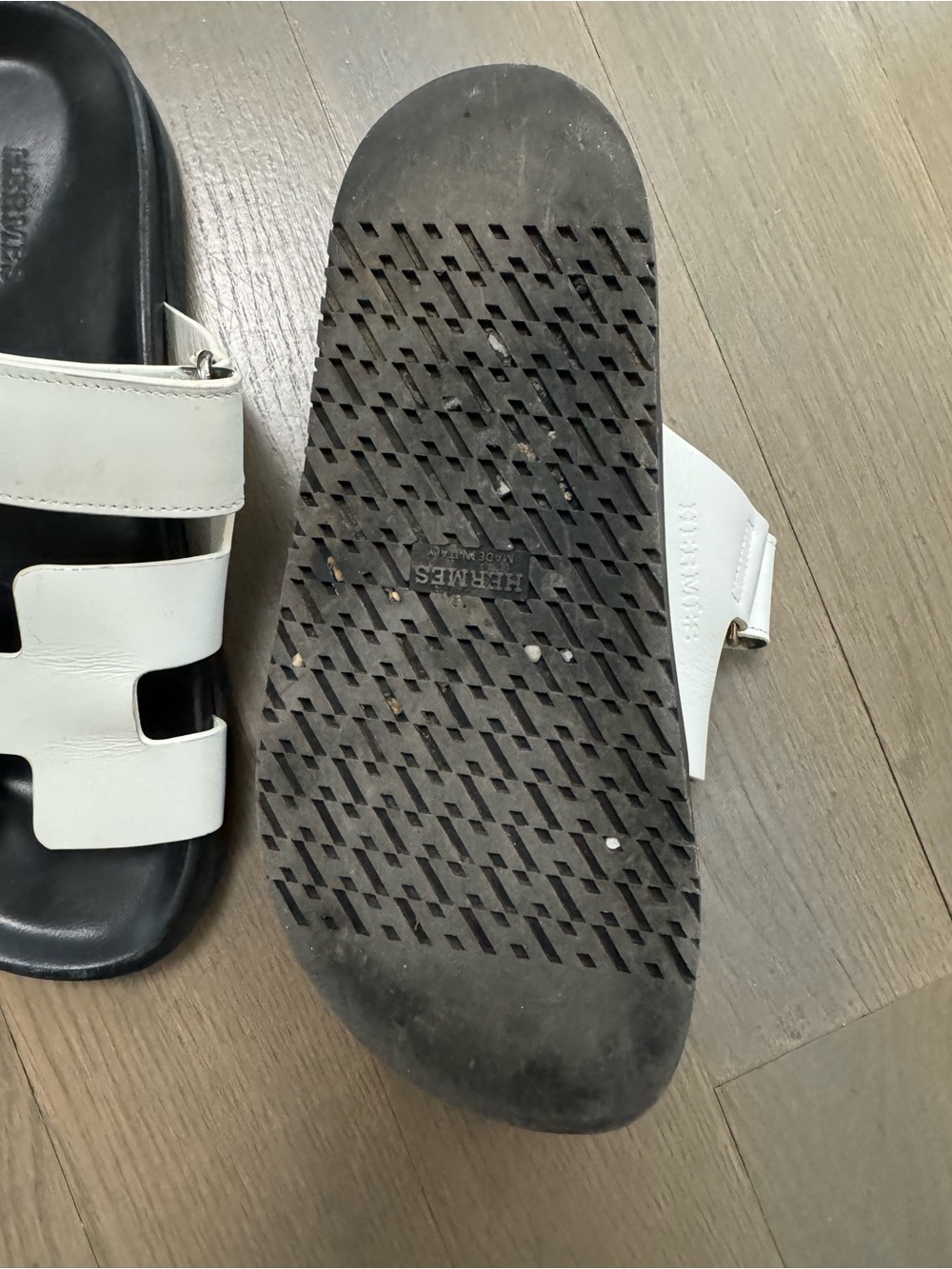 Hermes White and Black Leather Slide Sandals - Picture 2 of 3